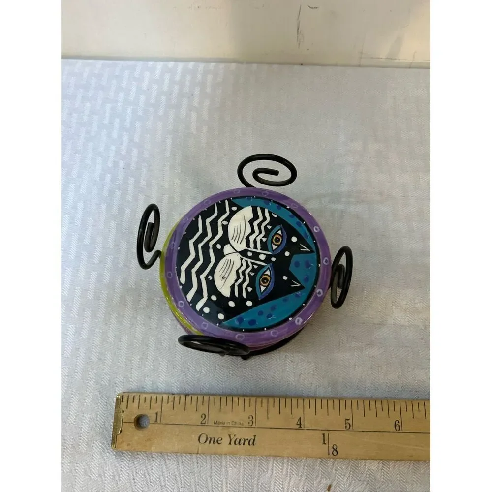 Laurel Burch Cat lady 3 coaster metal holder‎